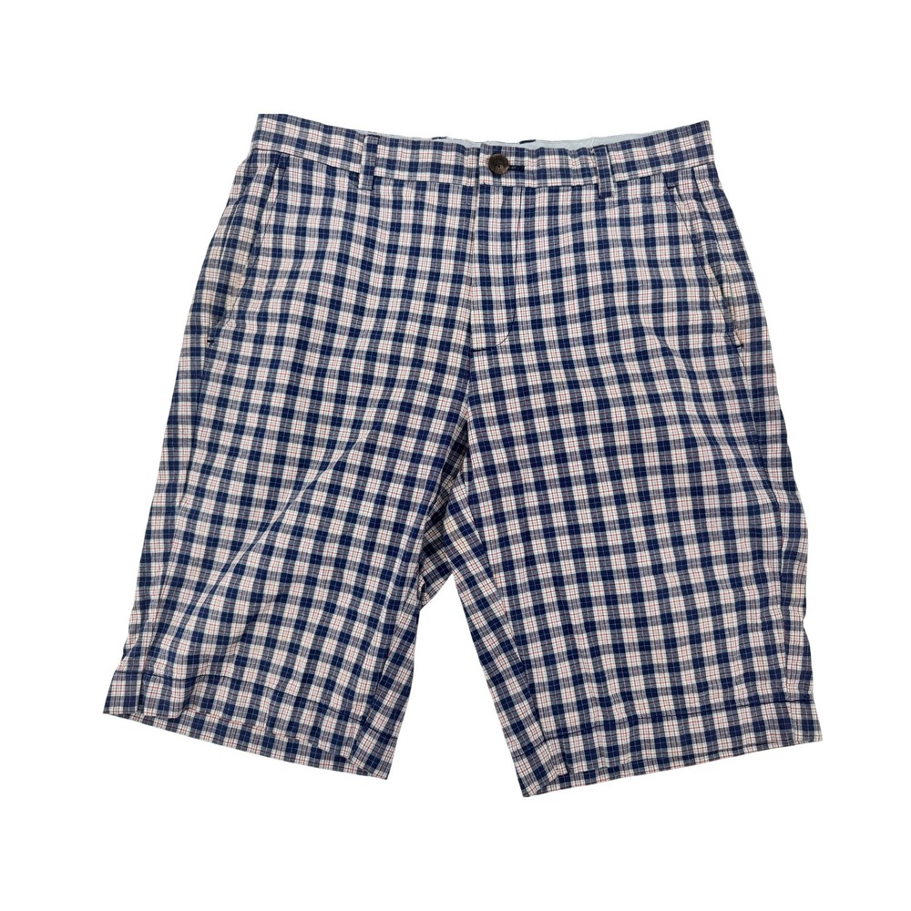 Brooks Brothers Chino Shorts Mens 31 Navy Blue Red Plaid Cotton 364 Preppy Golf